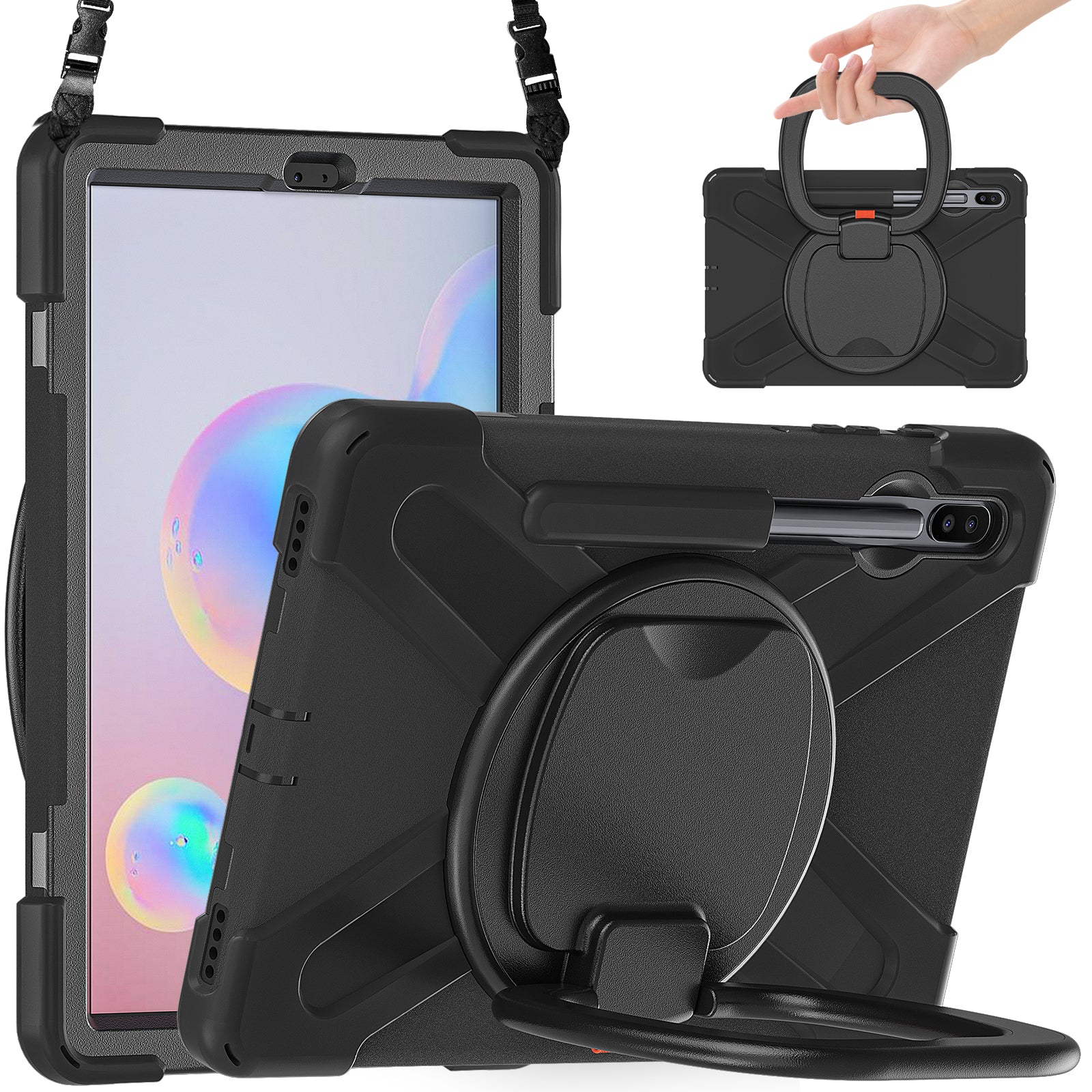 Rotary Kickstand Tablet Case for Samsung Galaxy Tab S6 T860 PC Silicone Tablet Cover with Shoulder Strap Rotary Kickstand Tablet Case for Samsung Galaxy Tab S6 T860 PC Silicone Tablet Cover with Shoulder Strap